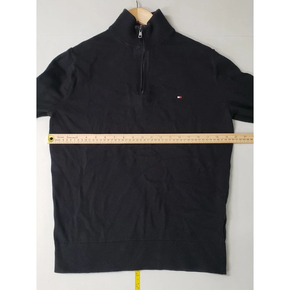 Tommy Hilfiger Quarter Zip Sweater Large Black Pima Cotton‎ Cashmere Pullover